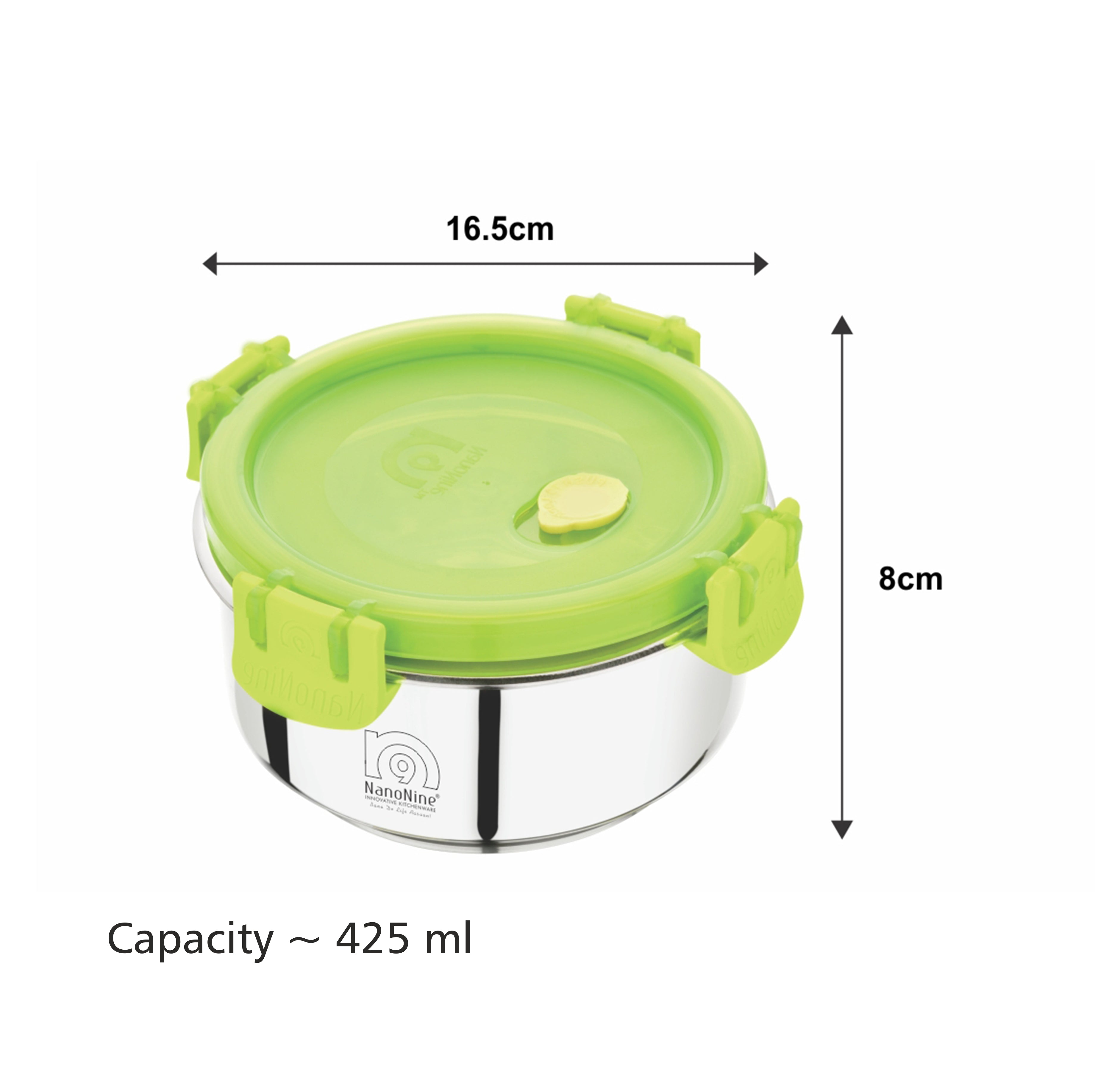 NanoNine Insulock 450ml Green Double Wall Insulated Stainless Steel Lunch Box.