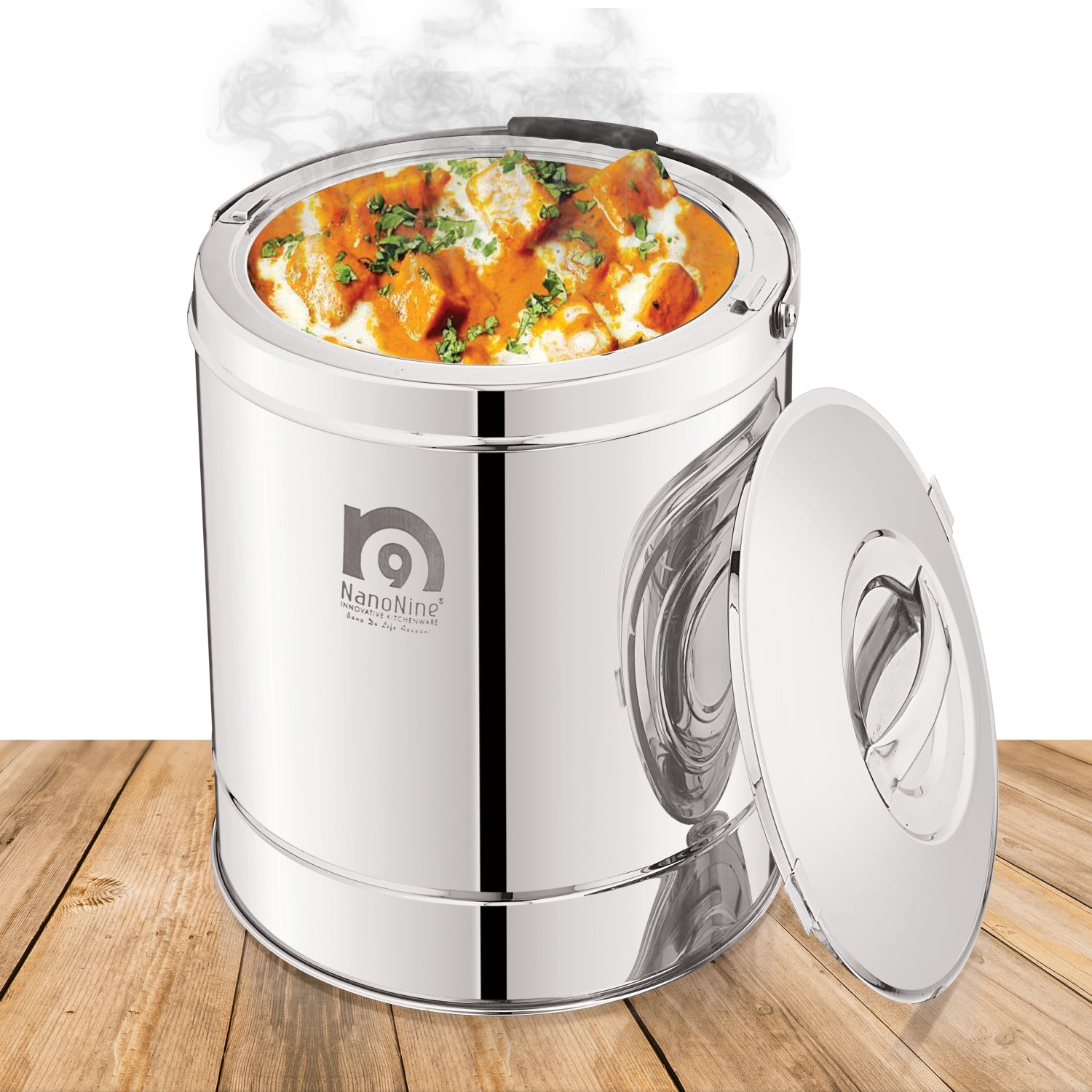 NanoNine Hot King 10 L Double Wall PUF Insulated Stainless Steel Serving Pot with Steel Insulated Lid.