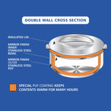 NanoNine Hot Chef Double Wall Insulated Hot Pot Stainless Steel Casserole with Steel Lid