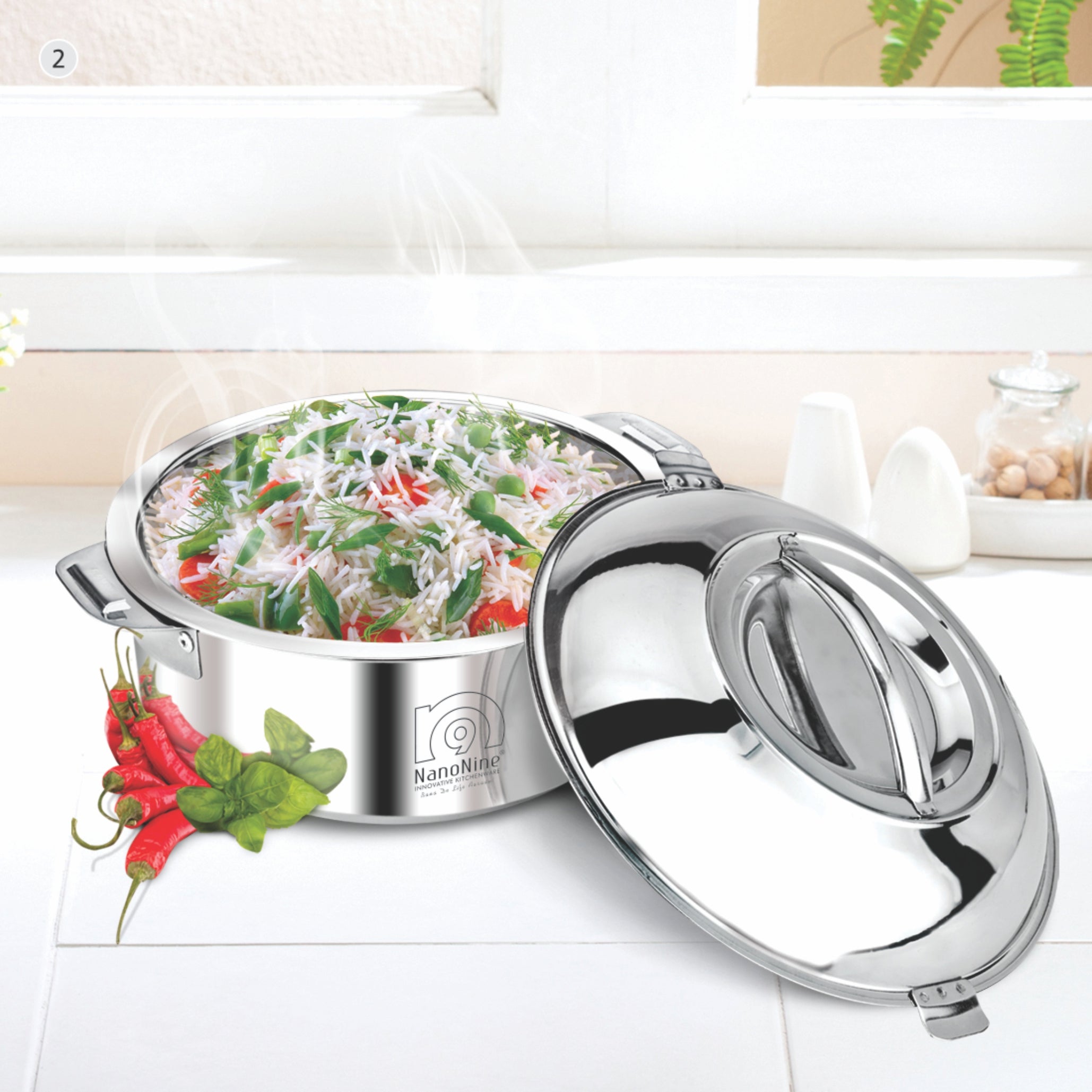 NanoNine Hot Chef Double Wall Insulated Hot Pot Stainless Steel Casserole with Steel Lid