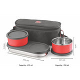 NanoNine Micro Steel Lunch Set: 2 Air-Tight (250ml X 2) Stainless Steel Containers, 1 Chapati Box, and Insulated Bag for Fresh and Delicious Meals On-the-Go