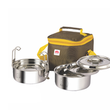 NanoNine Clip-On 350 ml X 2 Double Wall Insulated Stainless Steel Lunch Box with Bag.