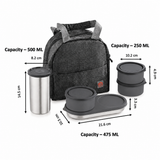 NanoNine Micro Steel Chapati Combo with Tumbler (3+2) Stainless Steel Containers 250ml x 3, 1 Chapati Box, with 1 Tumbler and Insulated Bag for Fresh and Delicious Meals On-the-Go