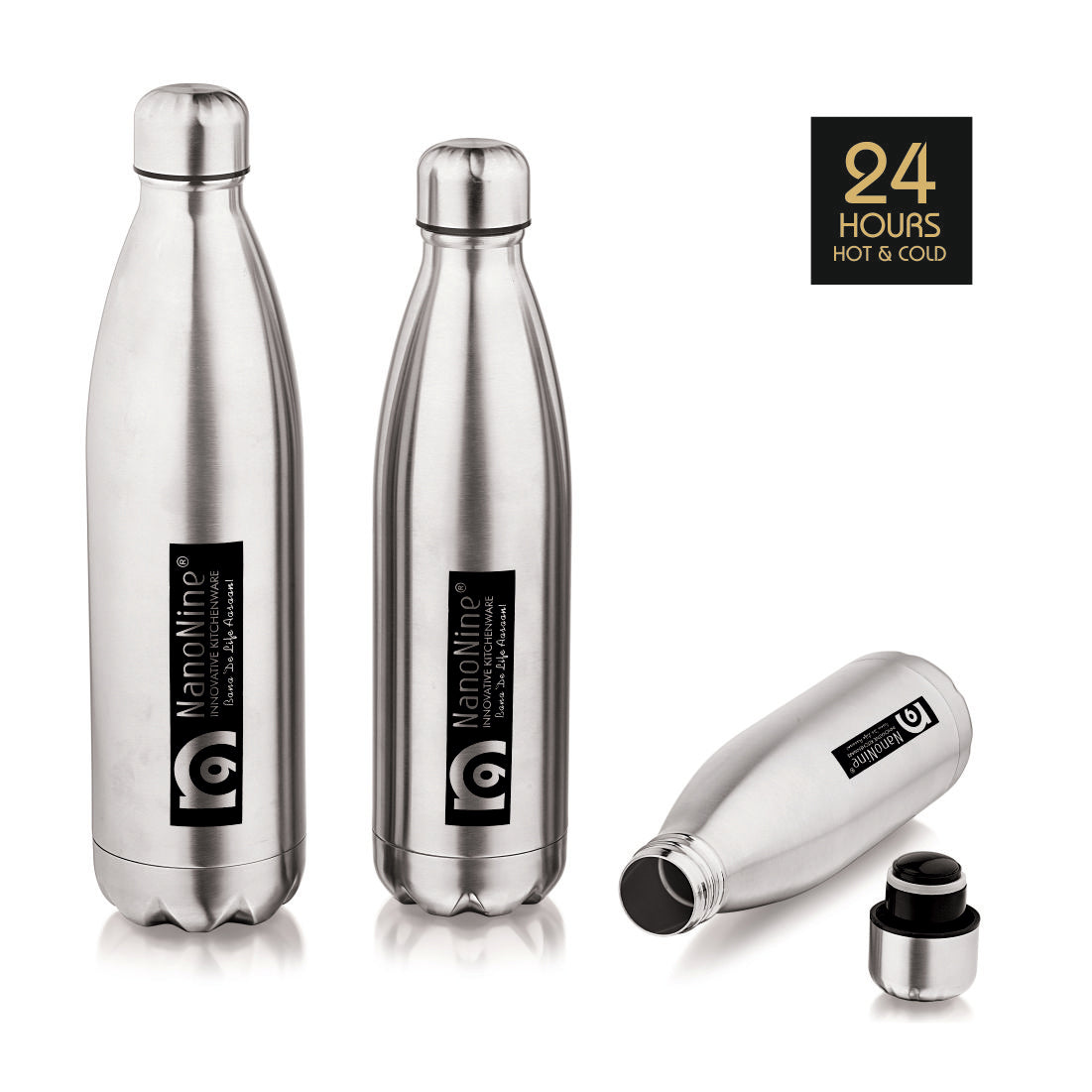 NanoNine Stainless Steel Vacuu-Bot 24 Hours Hot and Cold: The Ultimate Vacuum Bottle for Your Beverages Fresh and Tasty All Day Long.