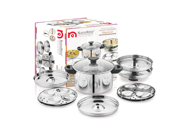 NanoNine Stainless Steel Multi Cooker Premium With Metal Stand, 4 Regu