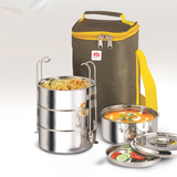 NanoNine Clip-On 350 ml X 4 Double Wall Insulated Stainless Steel Lunch Box with Bag.