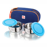 NanoNine Tiffiny Double 225 ml X 2 Wall Insulated Stainless Steel Lunch Box with Insulated Bag, Navy Blue
