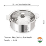 NanoNine Roti Saver 2.55 L Double Wall Insulated Stainless Steel Serve Fresh Chapati Pot with Glass Lid