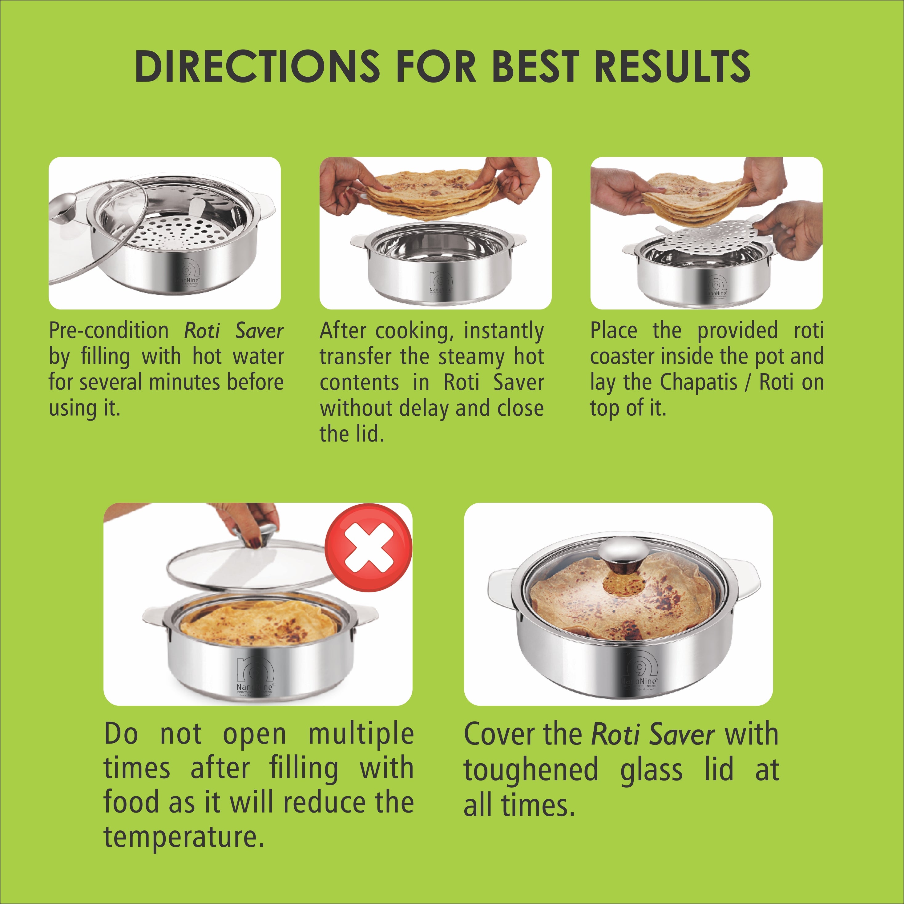 NanoNine Roti Saver 2.55 L Double Wall Insulated Stainless Steel Serve