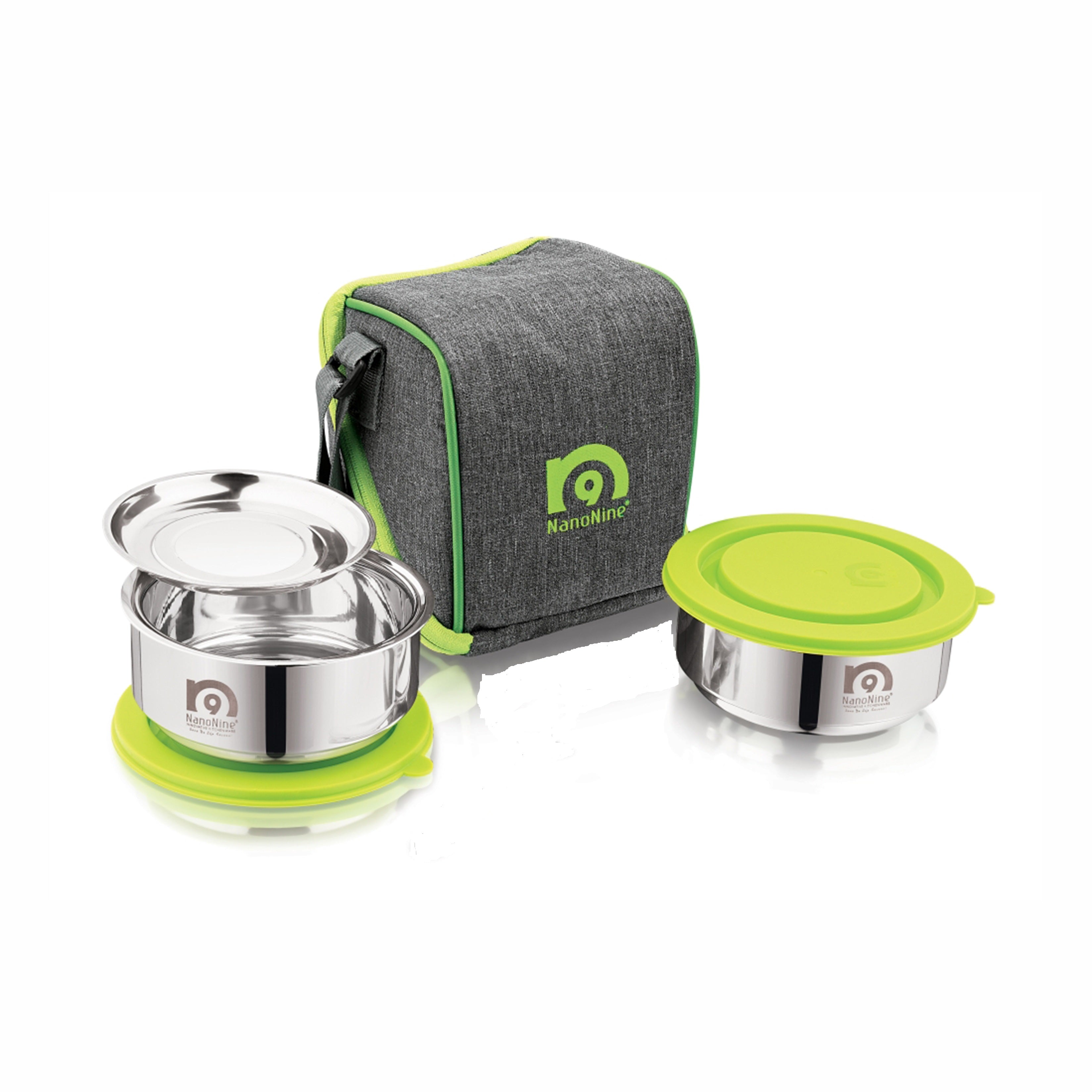 NanoNine Tiffiny Small Pro 375 ml X 2 Double Wall Insulated Stainless Steel Lunch Box.