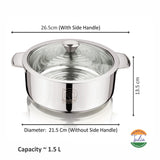 NanoNine Chapati Server Double Wall Insulated Stainless Steel Serve Fresh Roti Pot with Steel Coaster and Glass Lid.