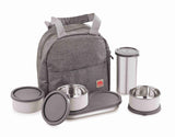 NanoNine Micro Steel Chapati Combo with Tumbler (3+2) Stainless Steel Containers 250ml x 3, 1 Chapati Box, with 1 Tumbler and Insulated Bag for Fresh and Delicious Meals On-the-Go