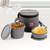 NanoNine Micro Safe Single Wall Stainless Steel Lunch Box, 600ml + 300ml, Microwave Safe, 2-Piece, Grey