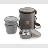 NanoNine Micro Safe Single Wall  Stainless Steel Lunch Box , 600ml X 1 + 300ml X 2,Microwave Safe, 3-Piece, Grey