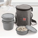 NanoNine Micro Safe Single Wall  Stainless Steel Lunch Box , 600ml X 1 + 300ml X 2,Microwave Safe, 3-Piece, Grey