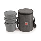 NanoNine Micro Safe Single Wall  Stainless Steel Lunch Box , 600ml X 1 + 300ml X 2,Microwave Safe, 3-Piece, Grey