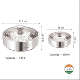 NanoNine Roti Saver 800 ml + 1.25 L Double Wall Insulated Stainless Steel Serve Fresh Chapati Pot with Glass Lid.