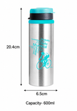 NanoNine Sprint 600 ml, Blue Single Wall Flip Top Stainless Steel Fridge Water Bottle.