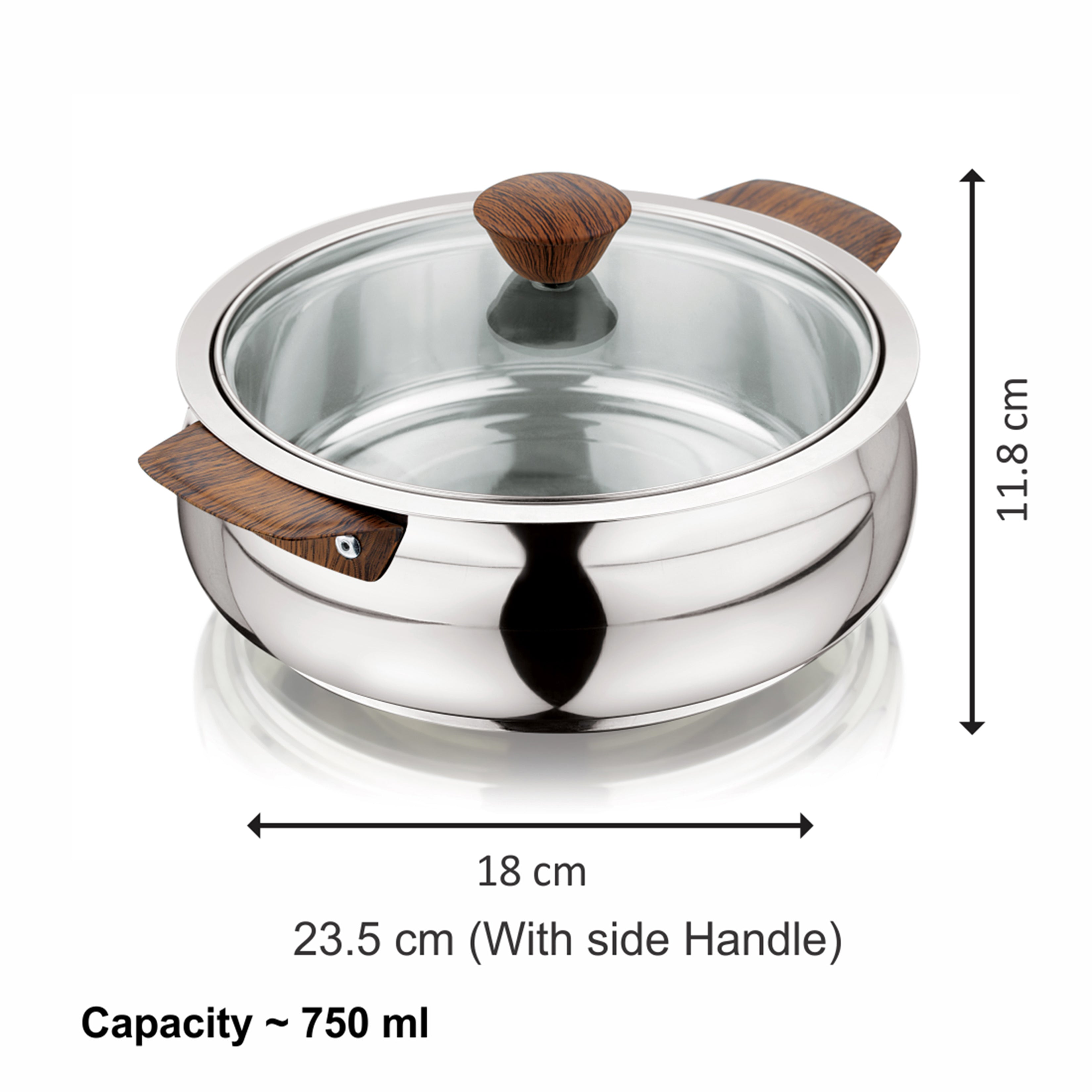 NanoNine Royal Serve Double Wall Insulated Stainless Steel Casserole with Glass Lid.