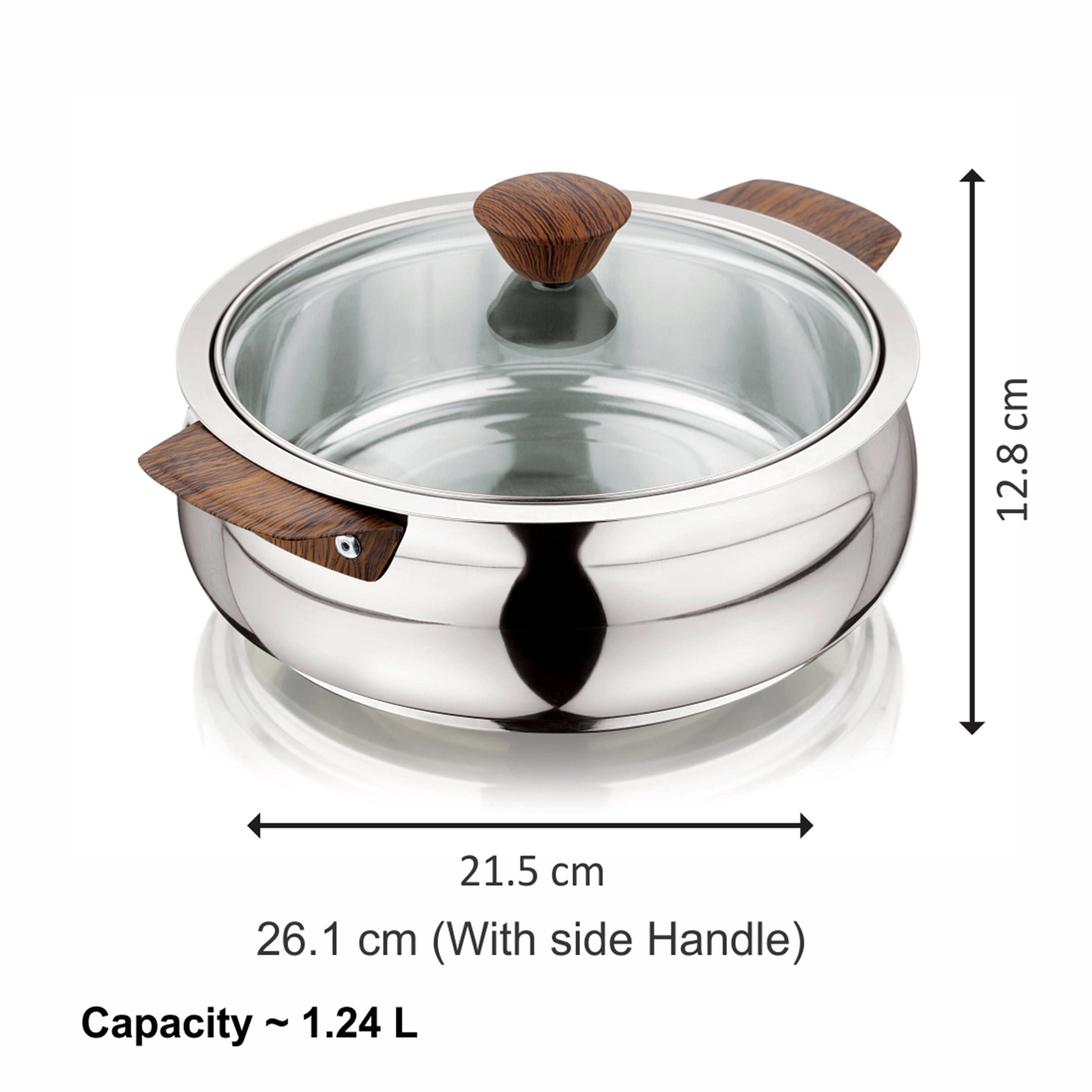 NanoNine Royal Serve Double Wall Insulated Stainless Steel Casserole with Glass Lid.