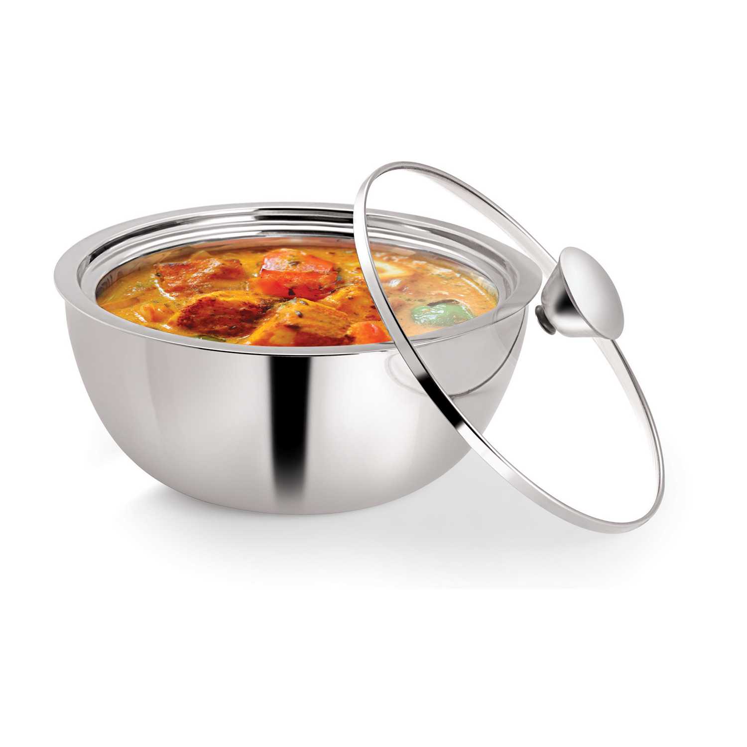 NanoNine Gravy Pot Double 500 ml Wall Insulated Stainless Steel Serve Fresh Casserole with Glass Lid.