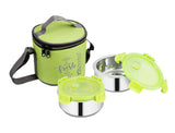 NanoNine Insulock 325 ml X 2 (Verticle) Double Wall Insulated Stainless Steel Lunch Pack with Tiffin Bag, Military Green