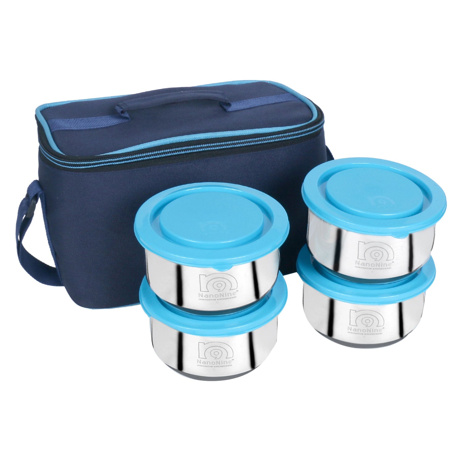 NanoNine Tiffiny Mid Day 260 ml X 4 Double Wall Insulated Stainless Steel Lunch Box, Royal Blue.