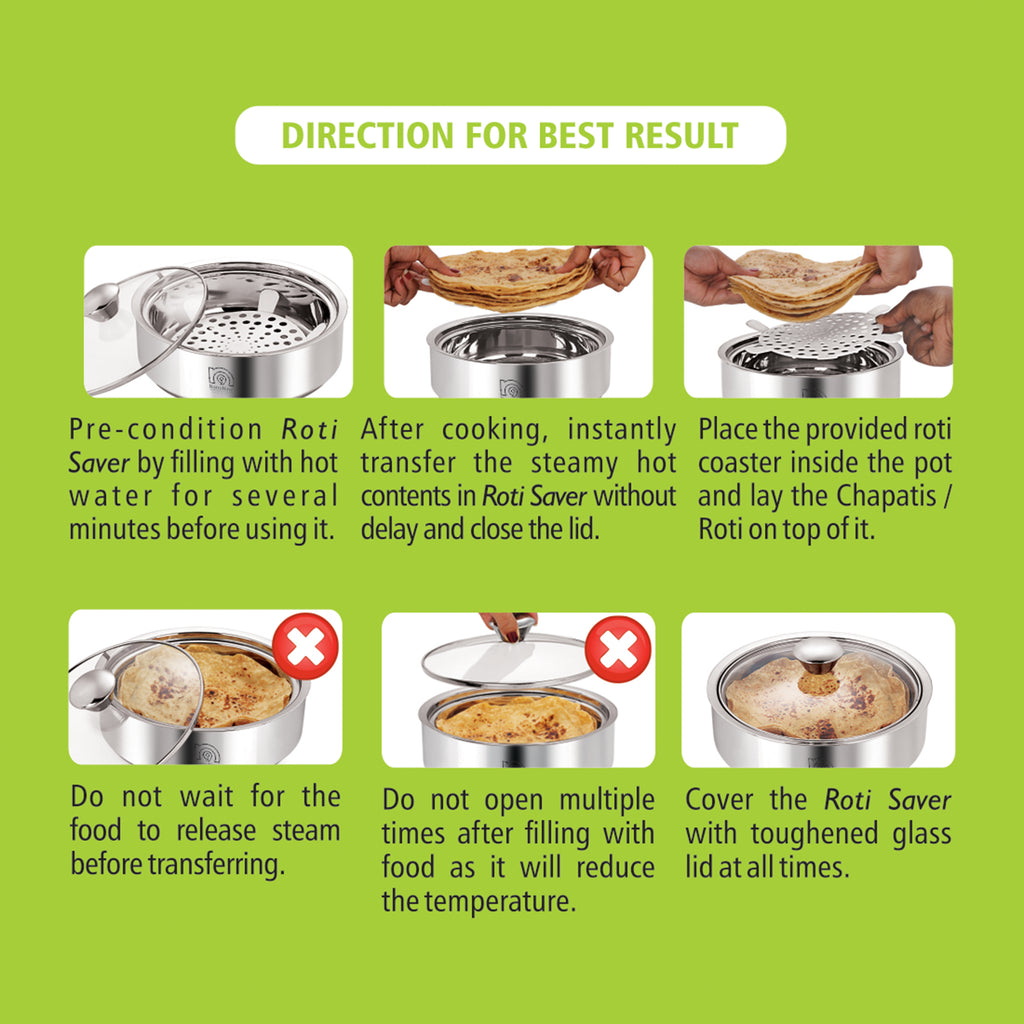 NanoNine Roti Saver Double Wall Insulated Stainless Steel Serve Fresh