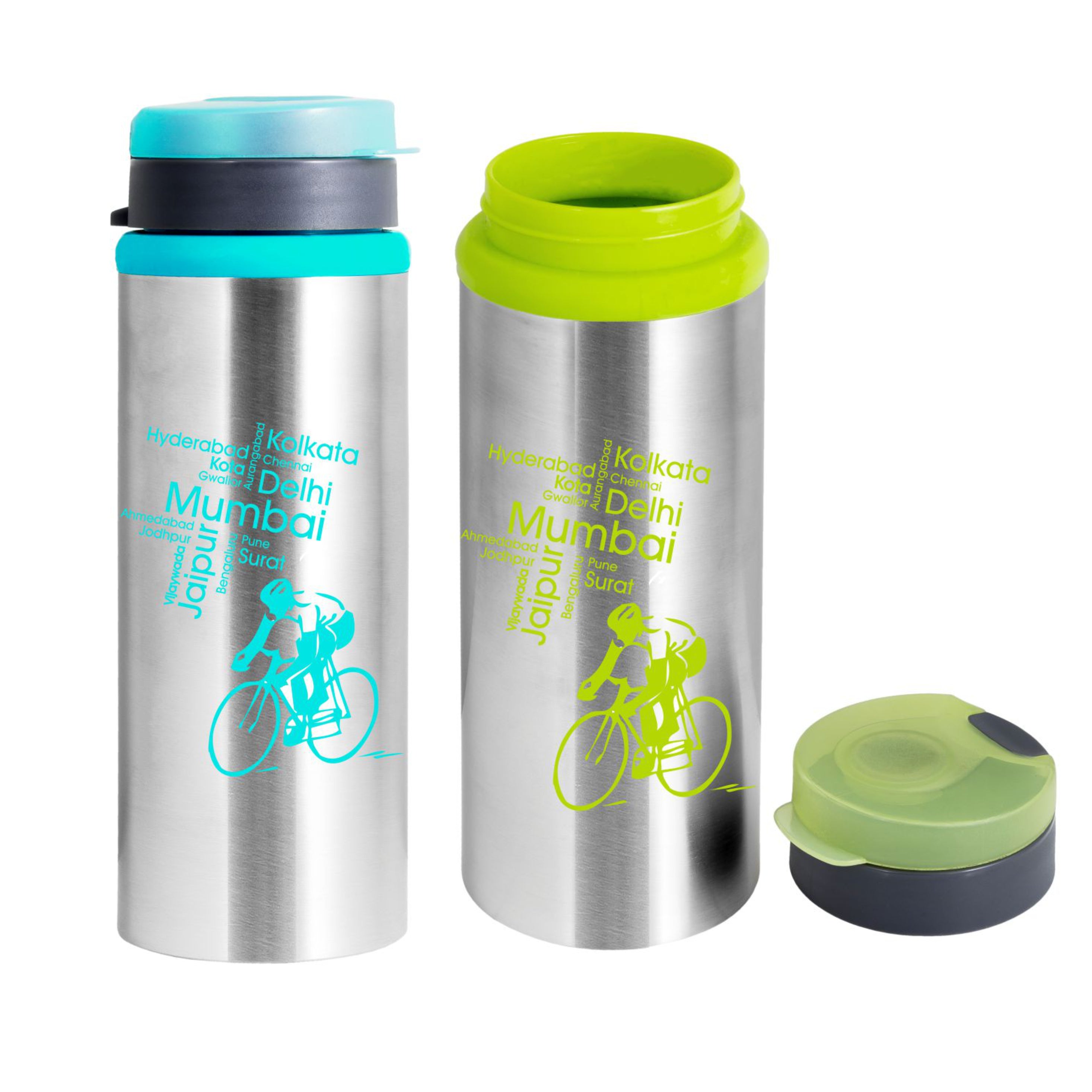 NanoNine Sprint 750 ml X 2, Assorted Color Single Wall Flip Top Stainless Steel Water Bottle.