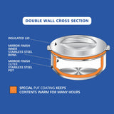 NanoNine Hot Chef Double Wall Insulated Hot Pot Stainless Steel Casserole with Steel Lid