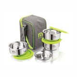 NanoNine Tiffiny Small Pro 375 ml X 3 Double Wall Insulated Stainless Steel Lunch Box.