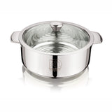 NanoNine Chapati Server 2.5 L Double Wall Insulated Stainless Steel Serve Fresh Roti Pot with Steel Coaster and Glass Lid.
