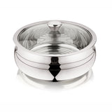 NanoNine Chapati Server Belly 750 ml Double Wall Insulated Stainless Steel Serve Fresh Casserole with Steel Coaster and Glass Lid.