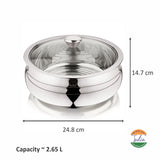 NanoNine Chapati Server Belly 2.65 L Double Wall Insulated Stainless Steel Serve Fresh Casserole with Steel Coaster and Glass Lid.