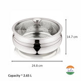 NanoNine Chapati Server Belly Double Wall Insulated Stainless Steel Serve Fresh Casserole with Steel Coaster and Glass Lid.