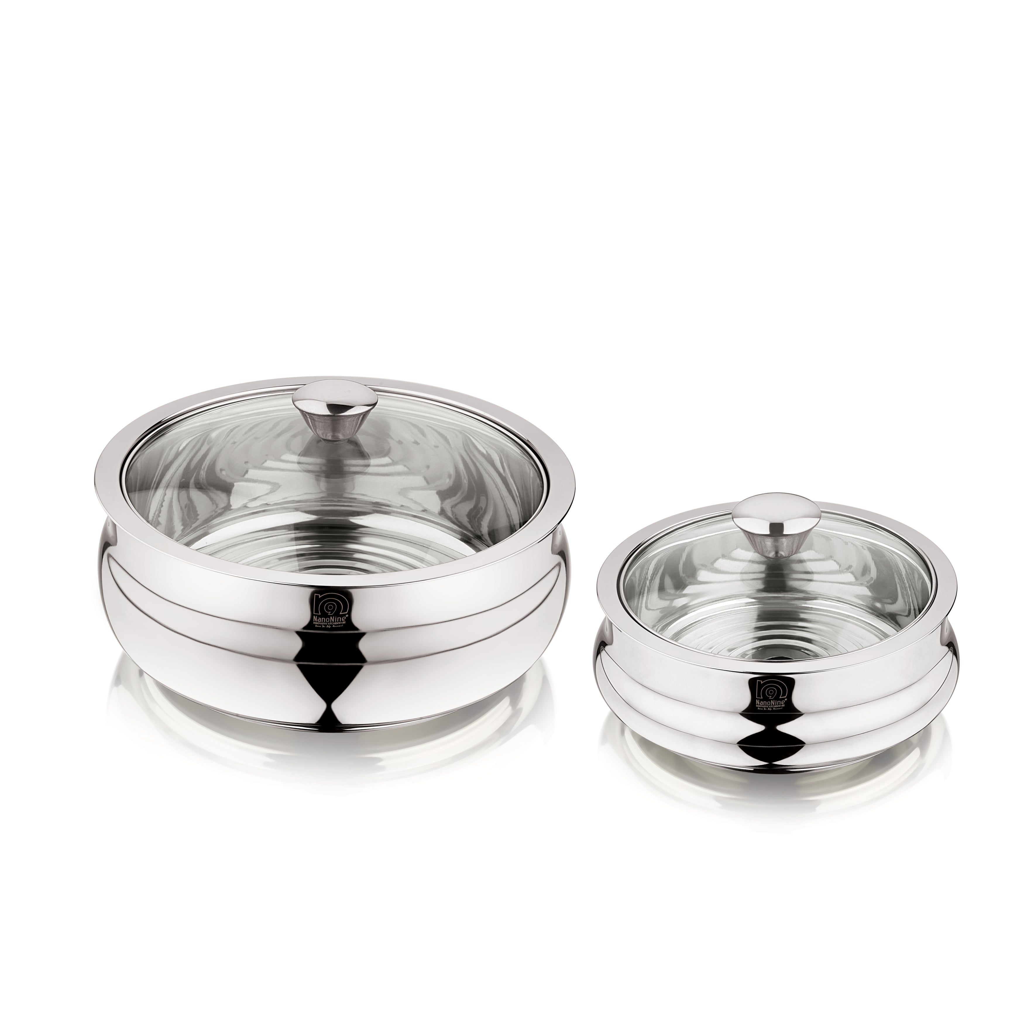 NanoNine Bellyno Gift Set No.1 Double Wall Insulated Stainless Steel Serve Fresh Casserole with Glass Lid.