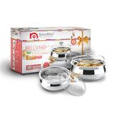 NanoNine Bellyno Gift Set No.1 Double Wall Insulated Stainless Steel Serve Fresh Casserole with Glass Lid.