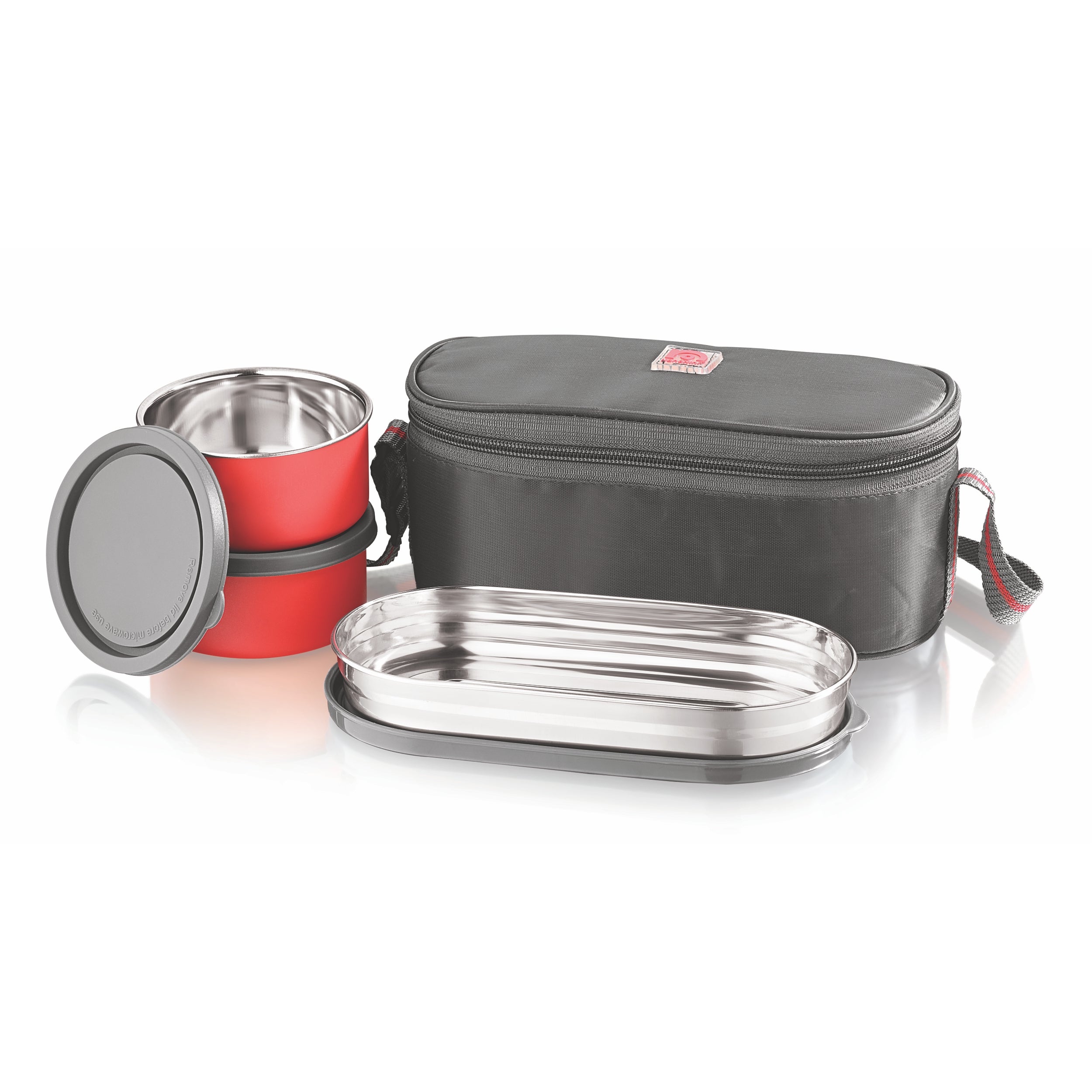 NanoNine Micro Steel Lunch Set: 2 Air-Tight (250ml X 2) Stainless Steel Containers, 1 Chapati Box, and Insulated Bag for Fresh and Delicious Meals On-the-Go