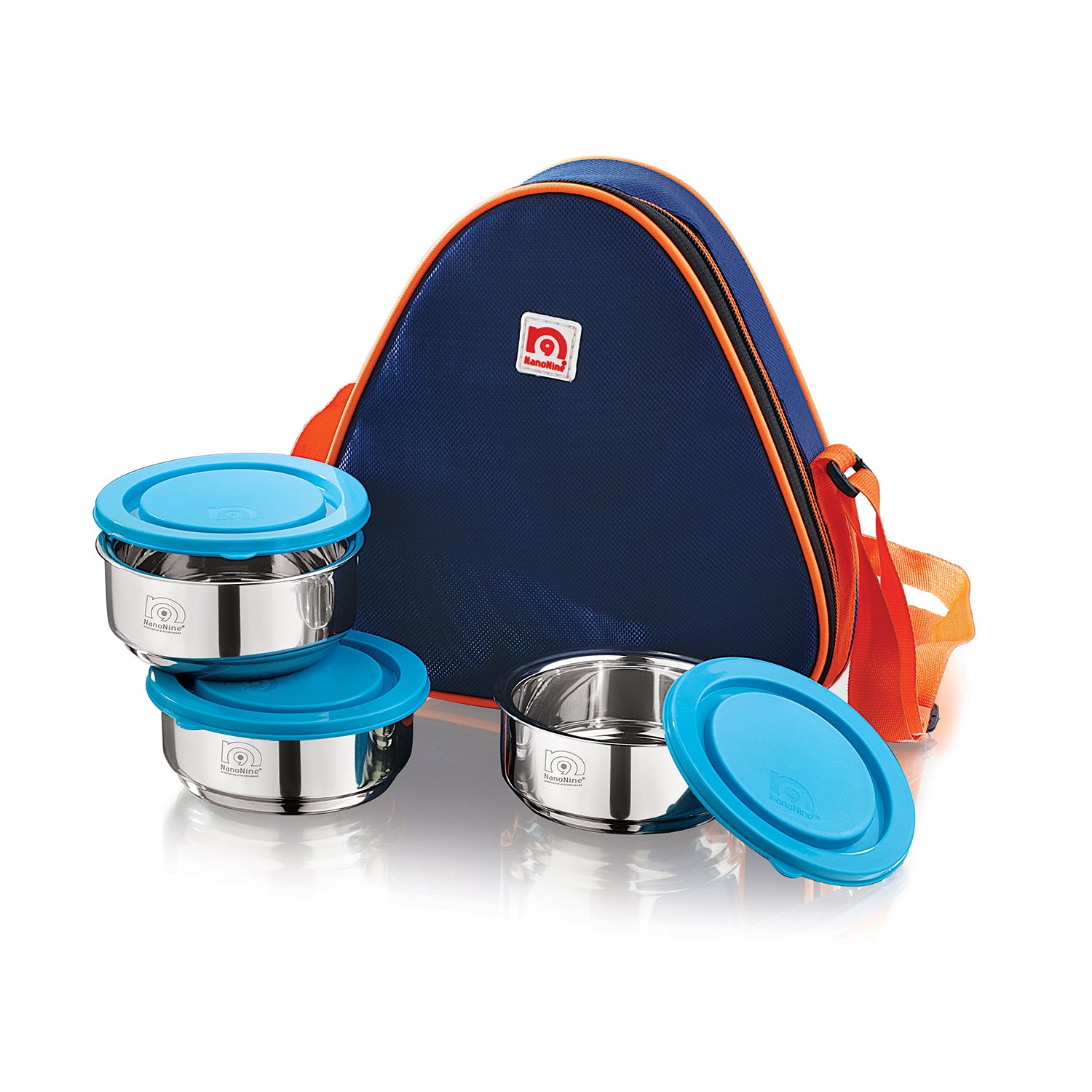 NanoNine Tiffiny Double Wall Insulated Stainless Steel Lunch Box with Insulated Bag, 225 ml, 3 pc