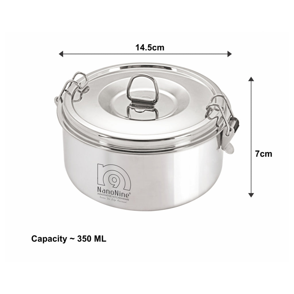 NanoNine Clip-On 350 ml X 2 Double Wall Insulated Stainless Steel Lunch Box with Bag.